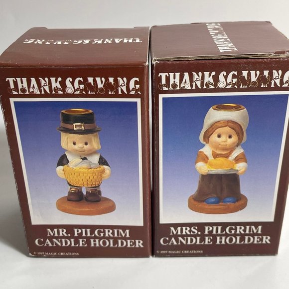 Magic Creations Vintage Original Boxes Thanksgiving Mr/Mrs Pilgrim Candle Holder - Picture 5 of 5